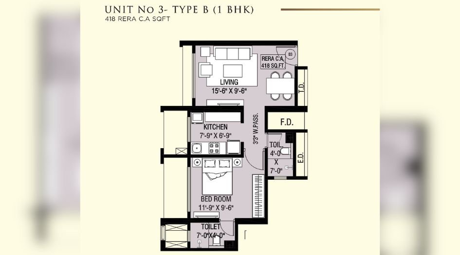Omkaar-The-Grand-Floor-Plan-1 BHK-418 Sqft